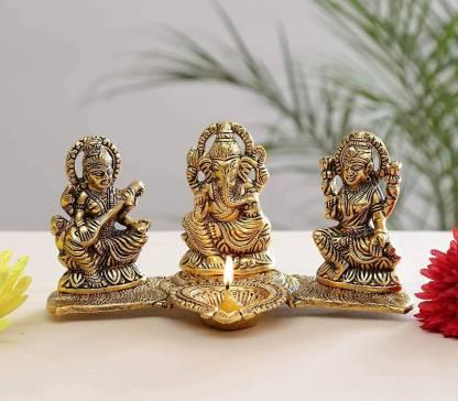 Gold Plated Lakshmi Ganesh Saraswati Idol