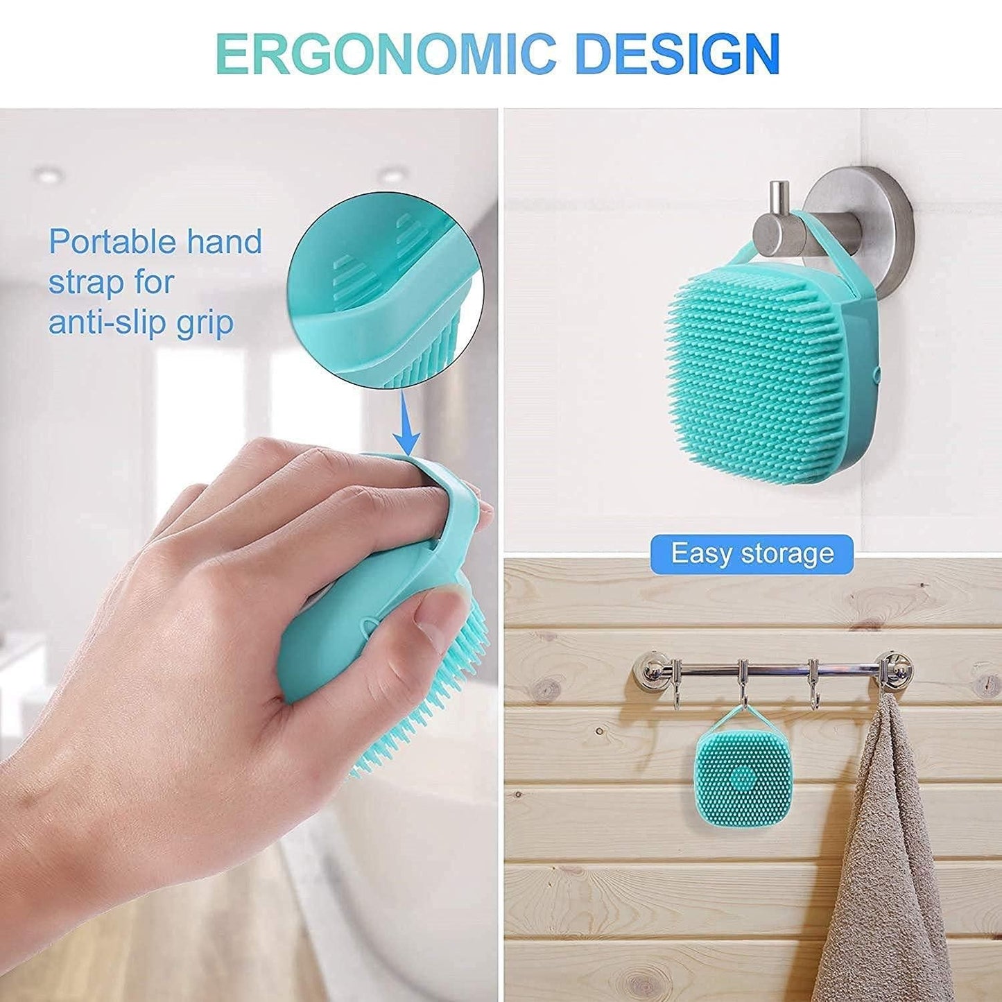 Scrubbing Soft Silicone Bath Brush with Hooks