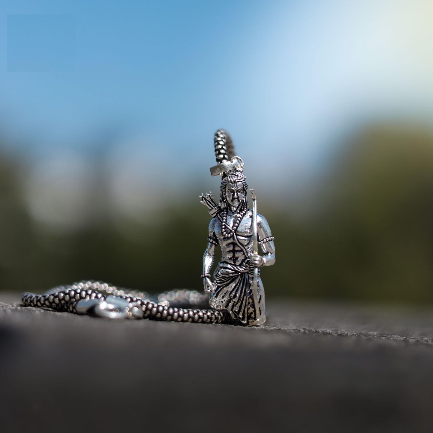 Divine Lord Ram Pendant with Oxidized Silver Chain